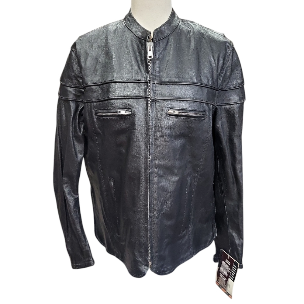NWT Interstate Leather leather basic classic scooter motorcycle biker jacket coa